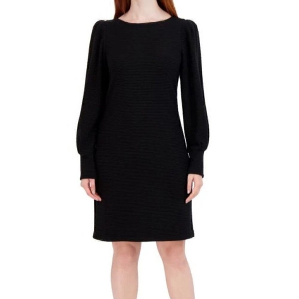 Julia Jordan Ottoman Sweater Dress Rib Boat Neck Long Sleeve Sheath Black NWT 24